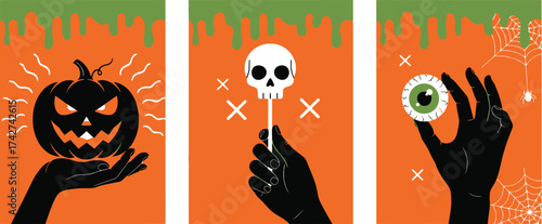 Halloween pumpkin skull eyeball spooky october holiday celebration art