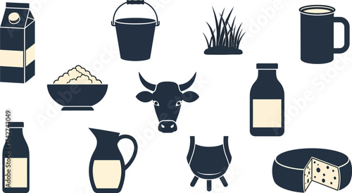 Dairy farm milk cow cheese products agriculture farming food vector