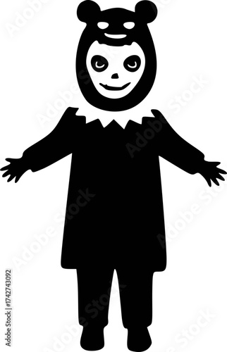 Whimsical child in bear costume, perfect for Halloween or imaginative play concepts, suitable for party invitations and children's book illustrations