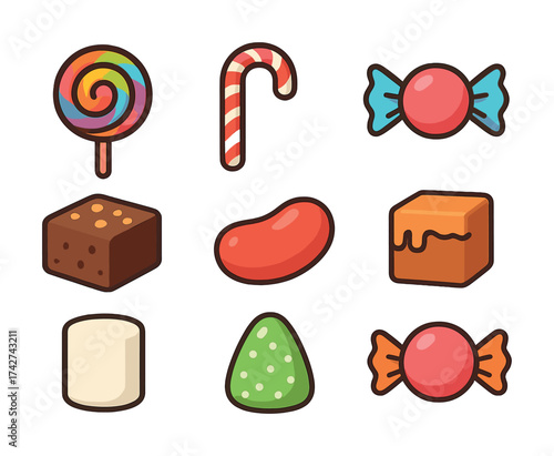 Vector Colorful candy collection with lollipop, candy cane, and various sweets