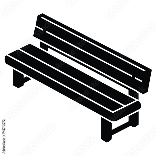 snow covered bench simple vector icon on black color and white background