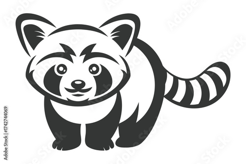 Simple Cartoon Raccoon With A Striped Tail On White Background