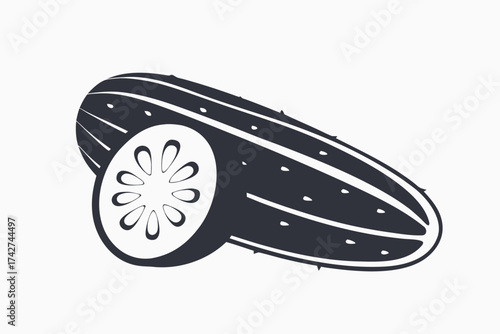 Single Fresh Pickle with a Slice Art Isolated on a White Background