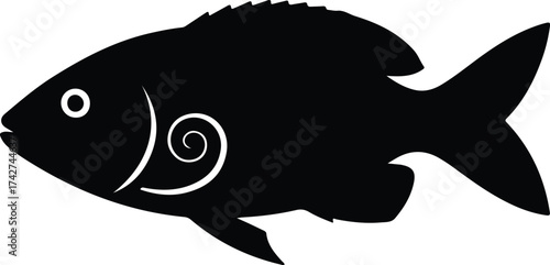 Illustrator Vector Freshwater fish carp koi icon black silhouette