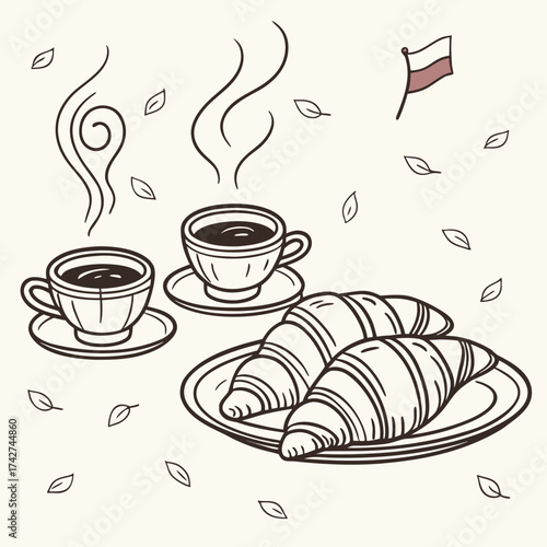 Coffee and croissants with a polish flag
