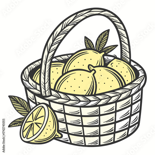 Basket full of fresh lemons, healthy and tasty