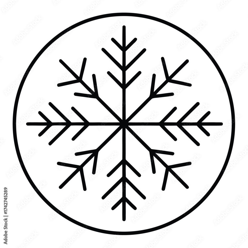 Fototapeta premium snowflake round simple vector icon on black color and white background