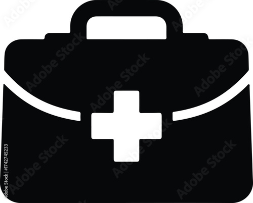Illustrator Vector Medical briefcase with white cross symbol silhouette