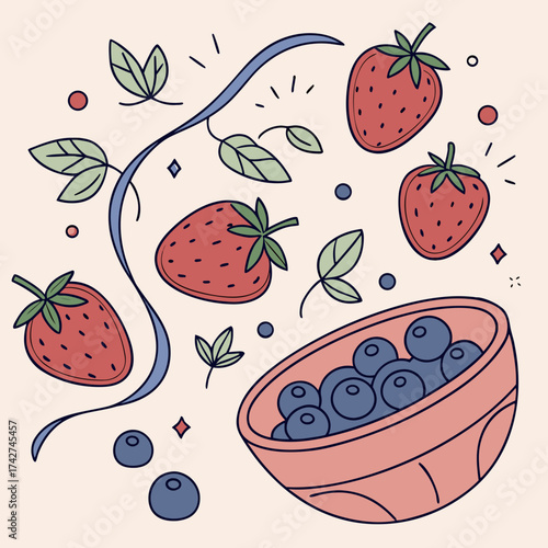 A bowl of blueberries with strawberries