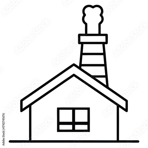 snowy chimney simple vector icon on black color and white background