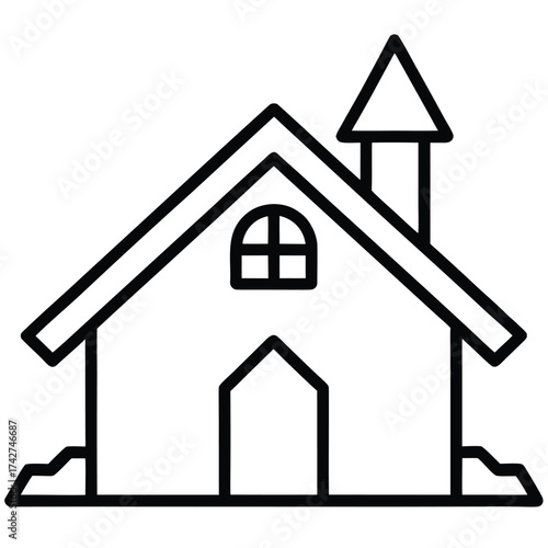 snowy village house simple vector icon on black color and white background