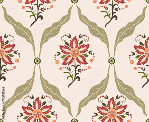 Vector Hand drawn colourful geometric flowers Motifs African boho paisley, seamless patterns with floral for fabric Ethnic Indian Pattern, textiles, clothing, wrapping paper, backdrop, banner.
