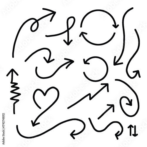 hand drawn arrows doodle set