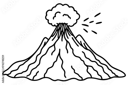 Minimal Line Art Volcano Eruption Vector Illustration on White Background