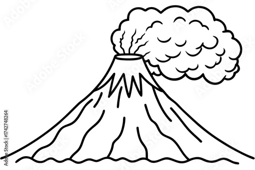 Minimal Line Art Volcano Eruption Vector Illustration on White Background