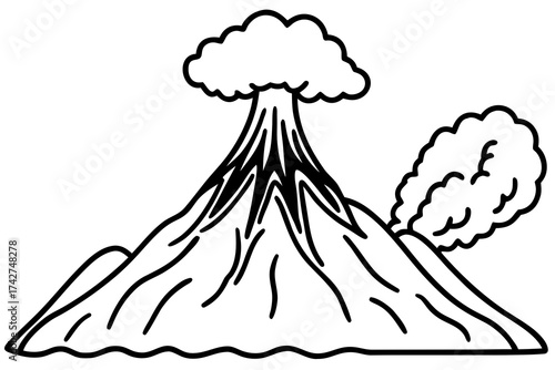 Minimal Line Art Volcano Eruption Vector Illustration on White Background
