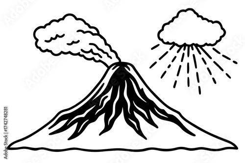 Minimal Line Art Volcano Eruption Vector Illustration on White Background