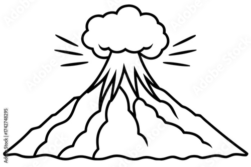 Minimal Line Art Volcano Eruption Vector Illustration on White Background