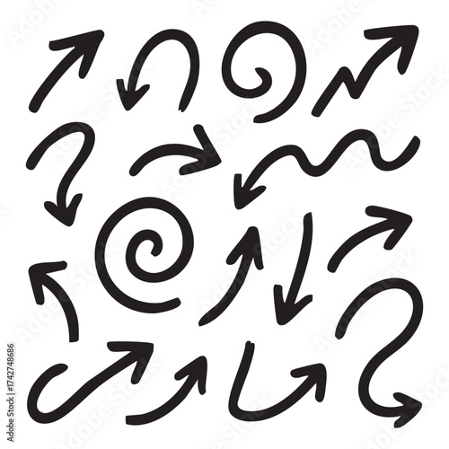 Diverse Arrow Collection Hand Drawn Vector Graphic Resource for Design Projects Guidance and Directional Signage Artistic Flair and Emphasis