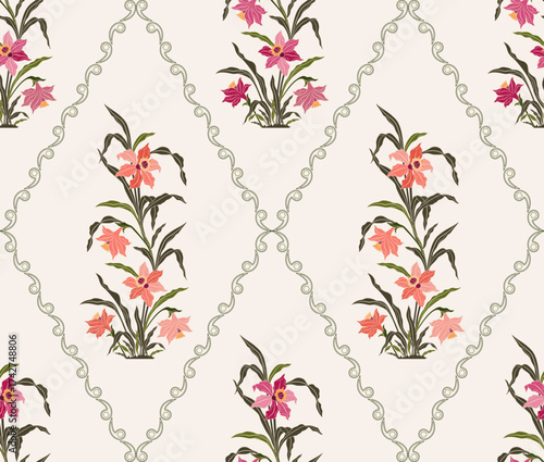 Vector Hand drawn colourful geometric flowers Motifs African boho paisley, seamless patterns with floral for fabric Ethnic Indian Pattern, textiles, clothing, wrapping paper, backdrop, banner.
