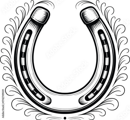 Horseshoe Luck Symbol Vintage Iron Equestrian Illustration.