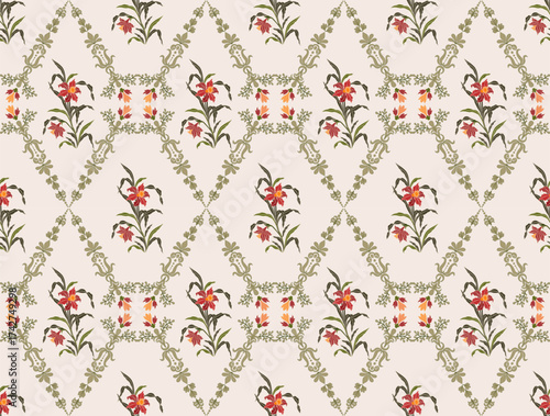 Vector Hand drawn colourful geometric flowers Motifs African boho paisley, seamless patterns with floral for fabric Ethnic Indian Pattern, textiles, clothing, wrapping paper, backdrop, banner.
