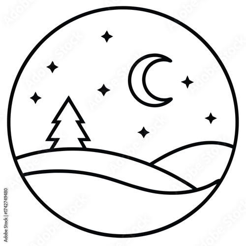 winter moon night simple vector icon on black color and white background