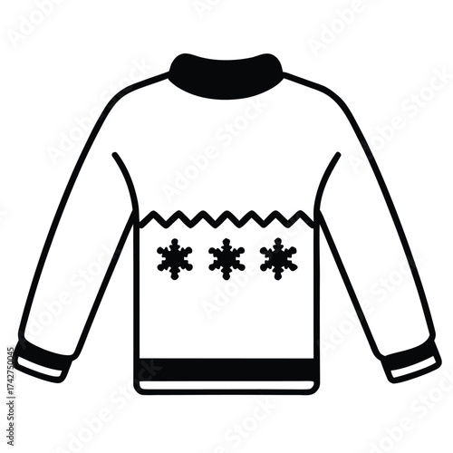 winter sweater simple vector icon on black color and white background