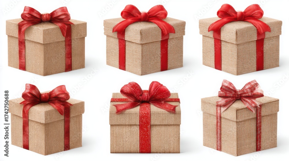 Obraz premium six gift boxes with red bows