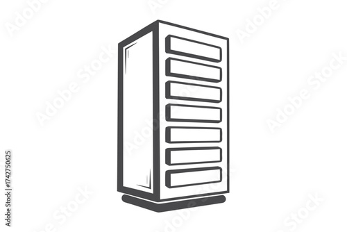 Tall Server Rack Cabinet on a Clean White Background