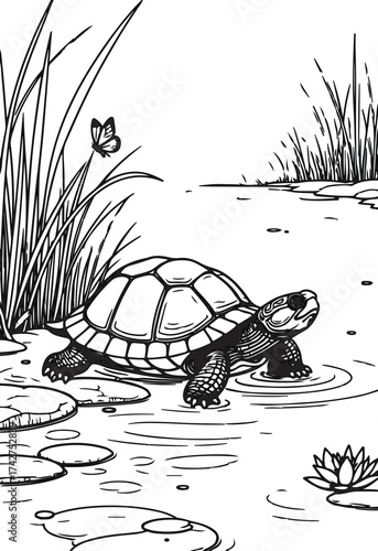 An aquatic reptile turtle with its carapace on the beach is a beautiful sight of nature and wildlife