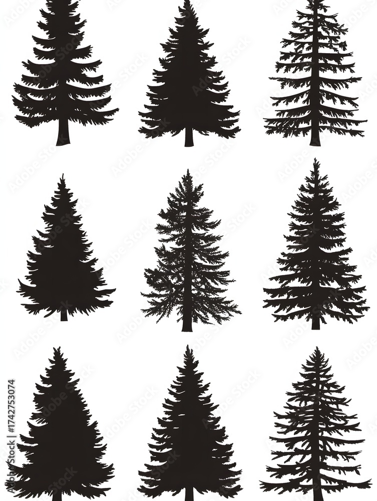 Obraz premium Silhouette of a Christmas tree illustration png transparent background