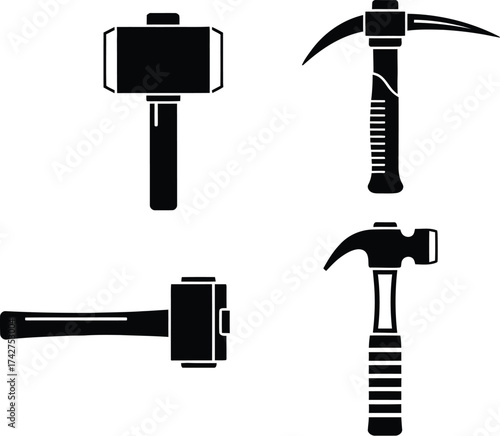 Black and white hammer collection vector tools construction set