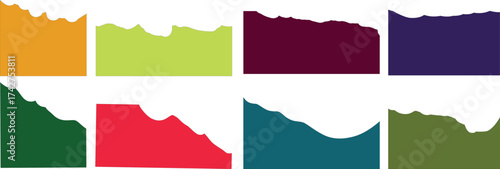 Set of red ripped paper, jagged border, torn paper top and down frames. torn paper edge shapes on white background for design vector illustration. 