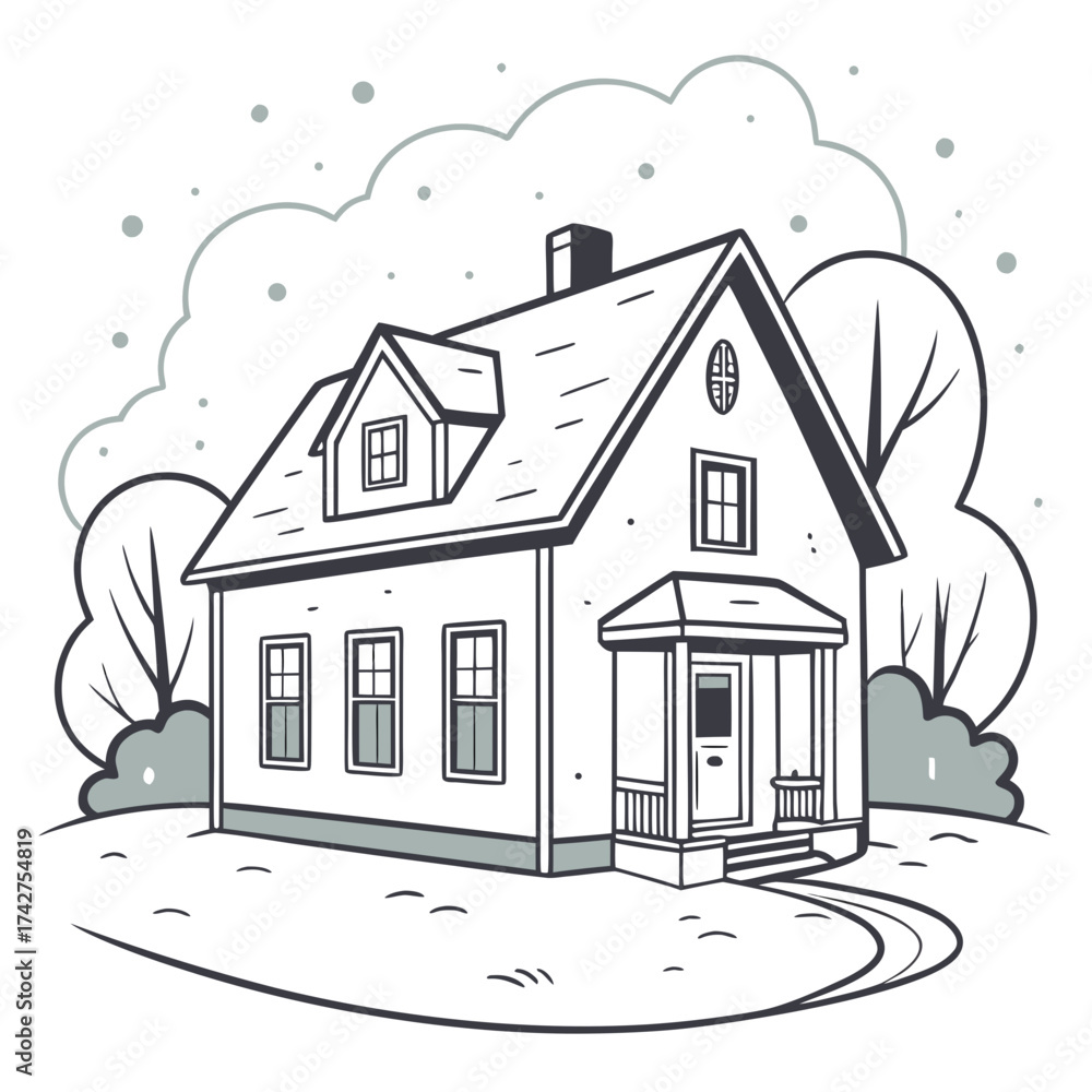 Fototapeta premium House with trees in winter