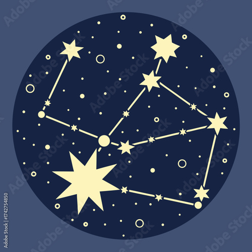 Illustration of the constellation canis major with stars on a dark blue background