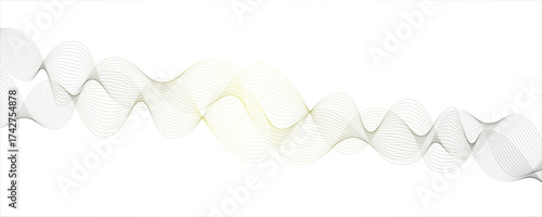 Abstract clean background with flowing wave-like lines in gradient shades of teal.Thin, black curved lines waves on a white background. Sense of motion, rhythm, Futuristic energy sound waves.