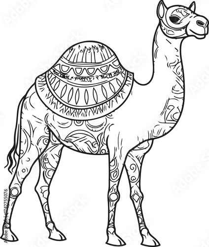 Cute cartoon camel in the desert, an illustration of a mammal for a fun vector design