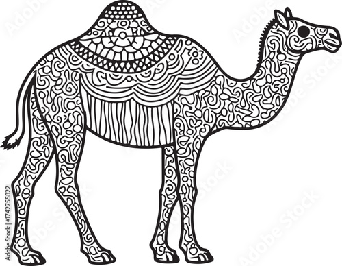Desert camel cartoon vector illustration of a wild dromedary mammal silhouette