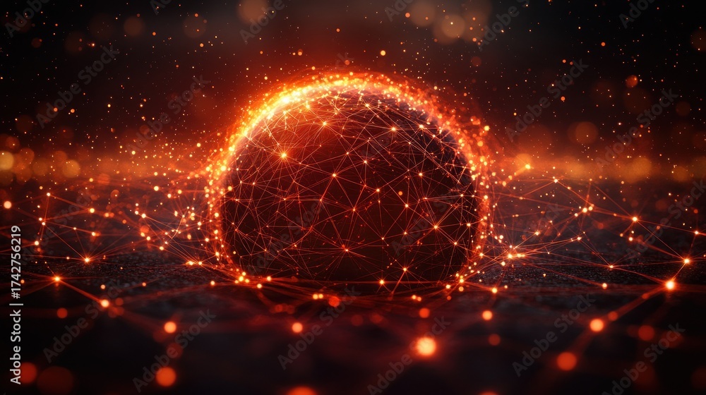 Obraz premium Fiery, network sphere in dark space