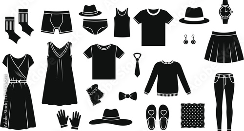 Clothing apparel and accessories fashion vector silhouette set