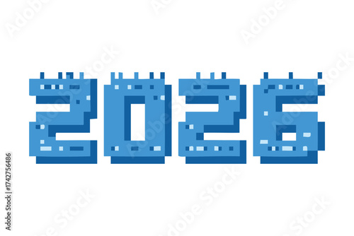 2026 pixel art numbers, digital display, game element, old video game font, blocky style numbers