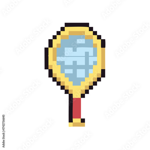 hand mirror pixel art style, vanity accessory, personal grooming object, cosmetic tool reflection