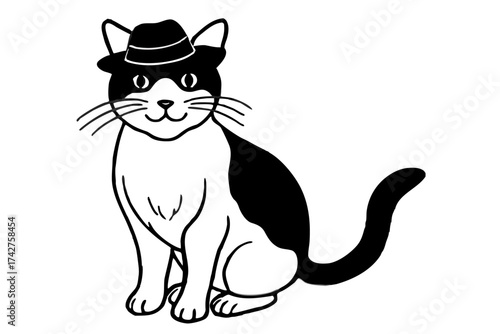 A domestic cat wearing a Hat