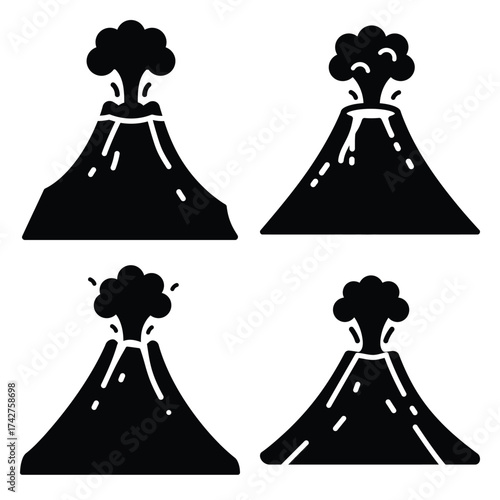 volcano silhouette vector icon bundle