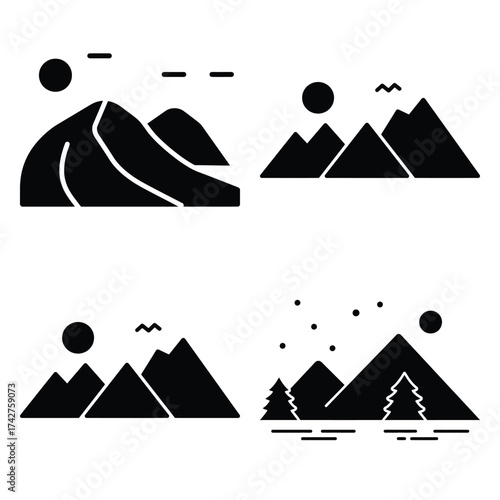 aurora night silhouette vector icon bundle
