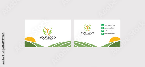 Clean Green Farming Business Card  Organic Agricultural Template with Modern Rural Field Design and Eco Brand Identity