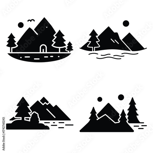 hidden lake silhouette vector icon bundle