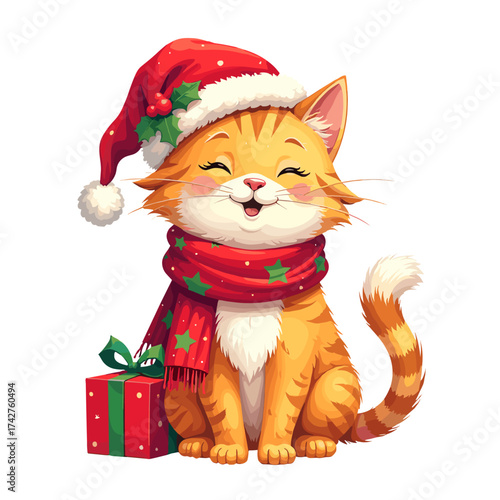 christmas cat with gift box