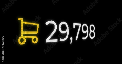 Animated design of number counting up to one million with shopping cart icon with digital design on black and glow background